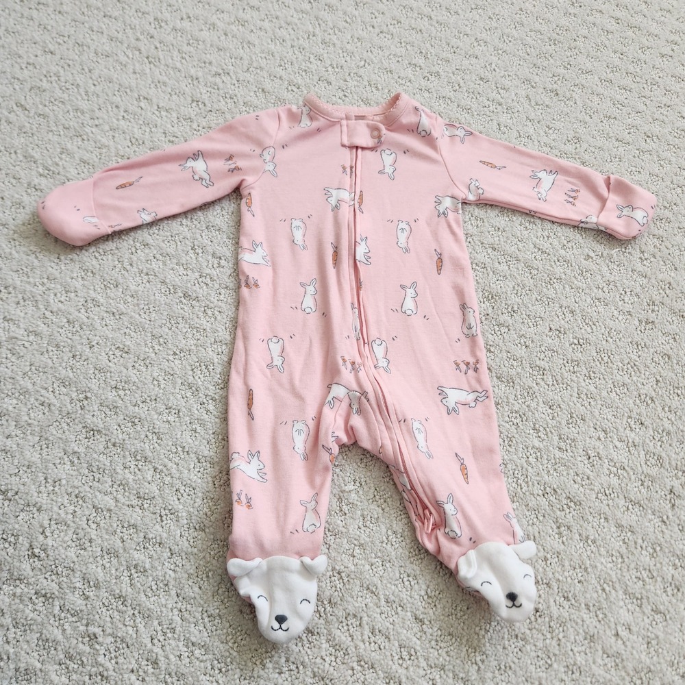 Easter Pink Bunny Footed Sleep and Play Zip Up Pajamas size 0-3M‎
